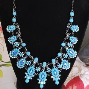 Kirks Folly Vintage Flowets in blue and Rhinestone Necklace